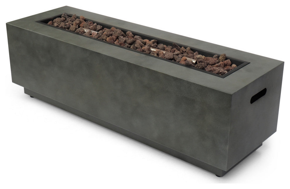 Hemmingway Outdoor Rectangular Fire Pit With Tank Holder, Concrete Finish