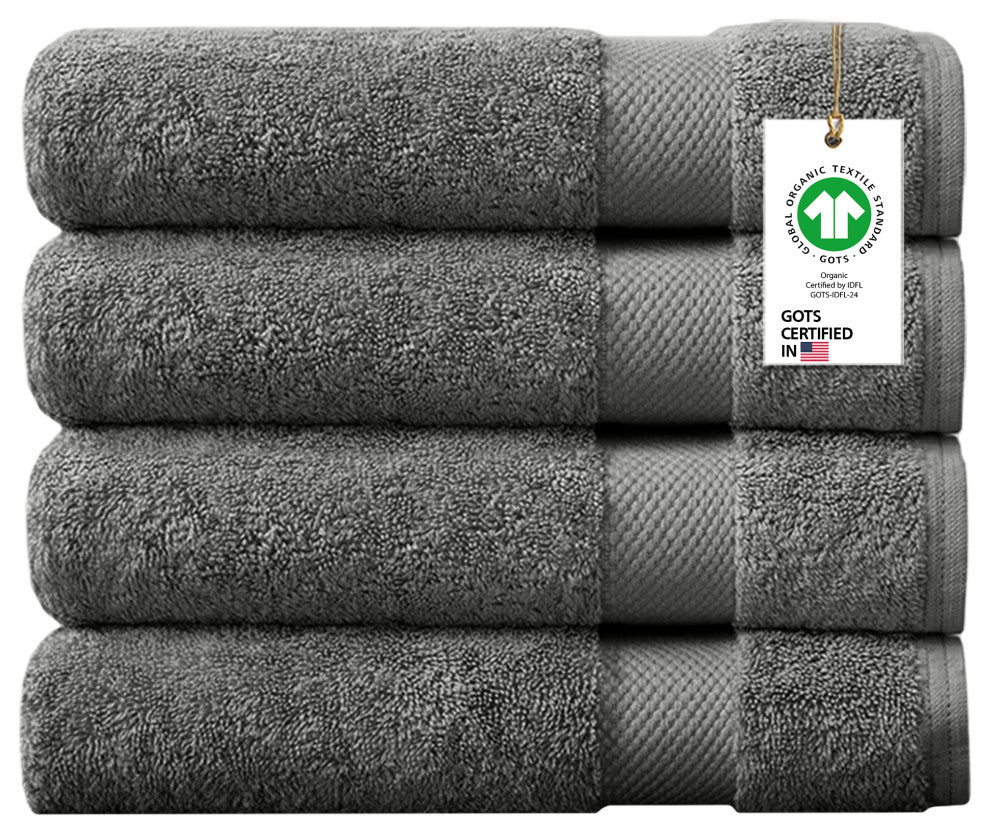 Organic Cotton Feather Touch Hand Towel, Quick Dry, 650 GSM , Pack of 4, 20"X30", Sharkskin Grey