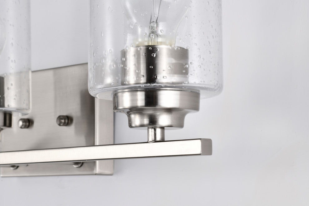 4-Light Brushed Nickel Vanity Light With Seedy Glass Shades