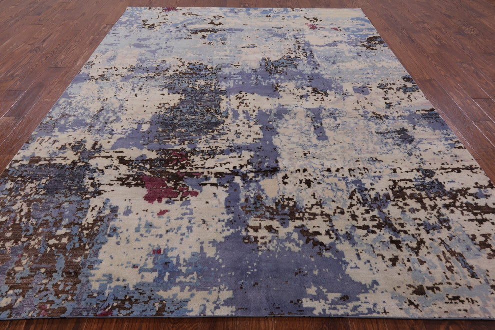 Abstract Handmade Wool and Silk Rug 7' 11" X 10' 1" Q6341