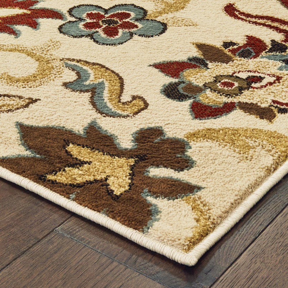 5"x7" Ivory and Red Floral Vines Area Rug