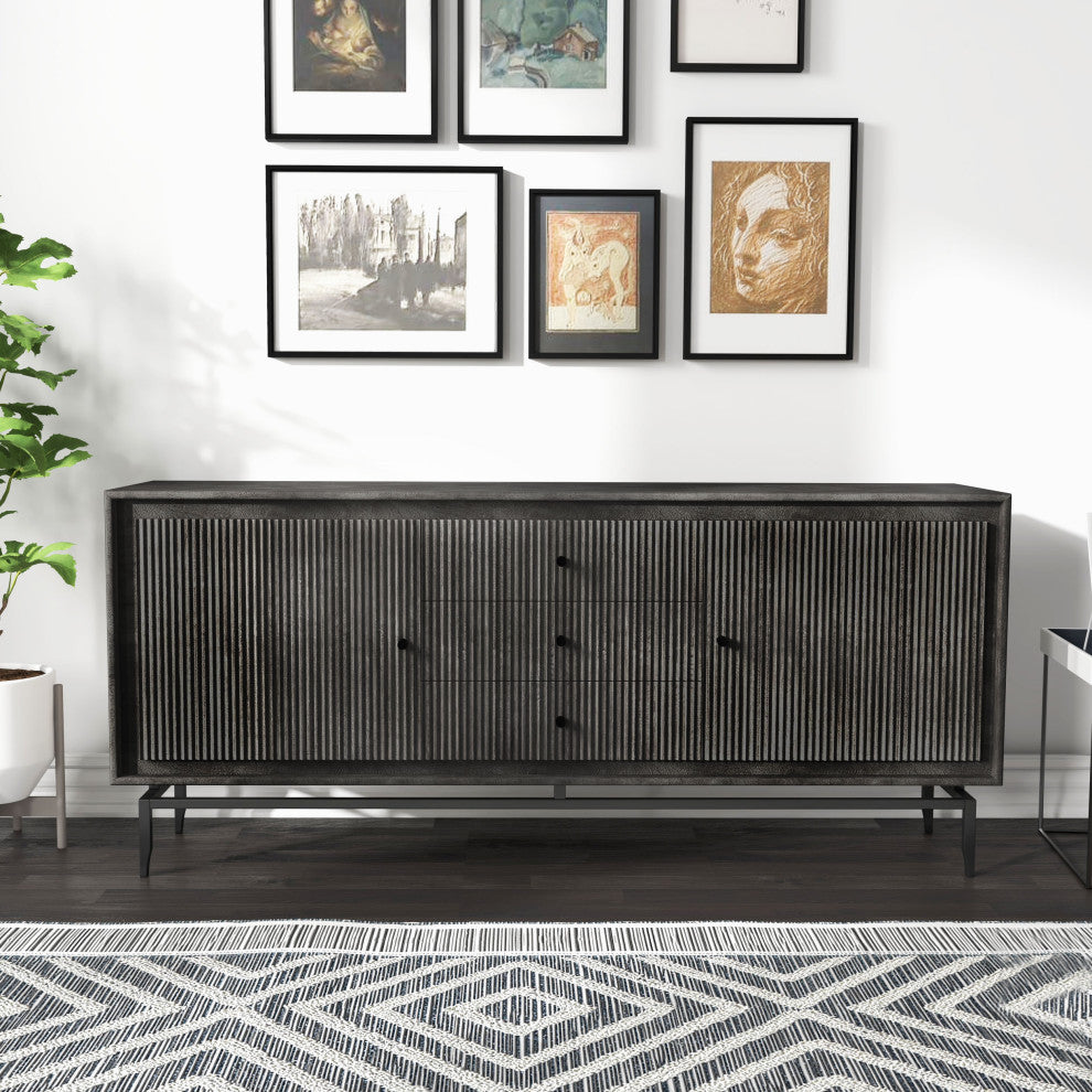 Camilo 69" Wide 3 Door Wood Sideboard, Black