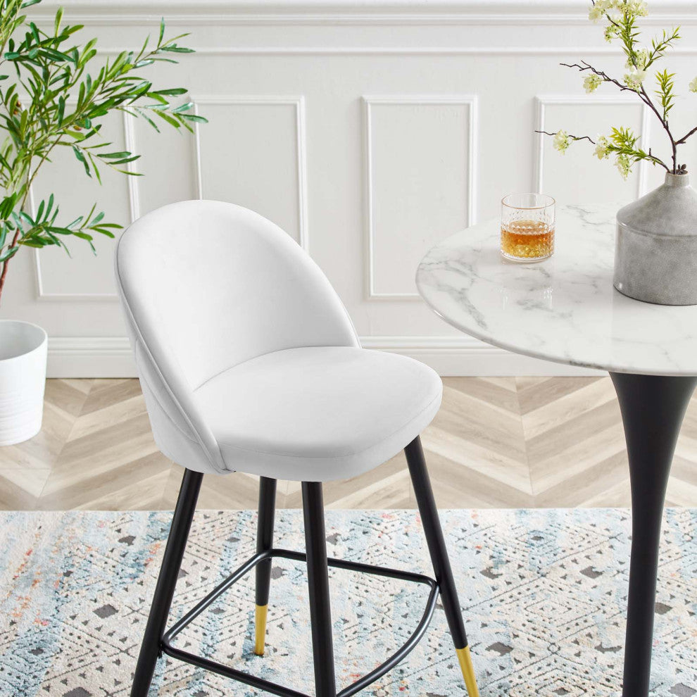 Bar Stool Chair Barstool, Set of 2, Velvet, Metal, White, Modern, Bar Pub Bistro