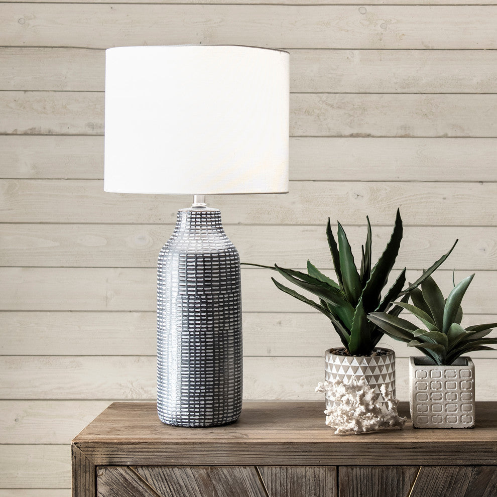 Nuloom Ceramic Linen Shade Black and White Finish On-Off Switch Table Lamp, 26"