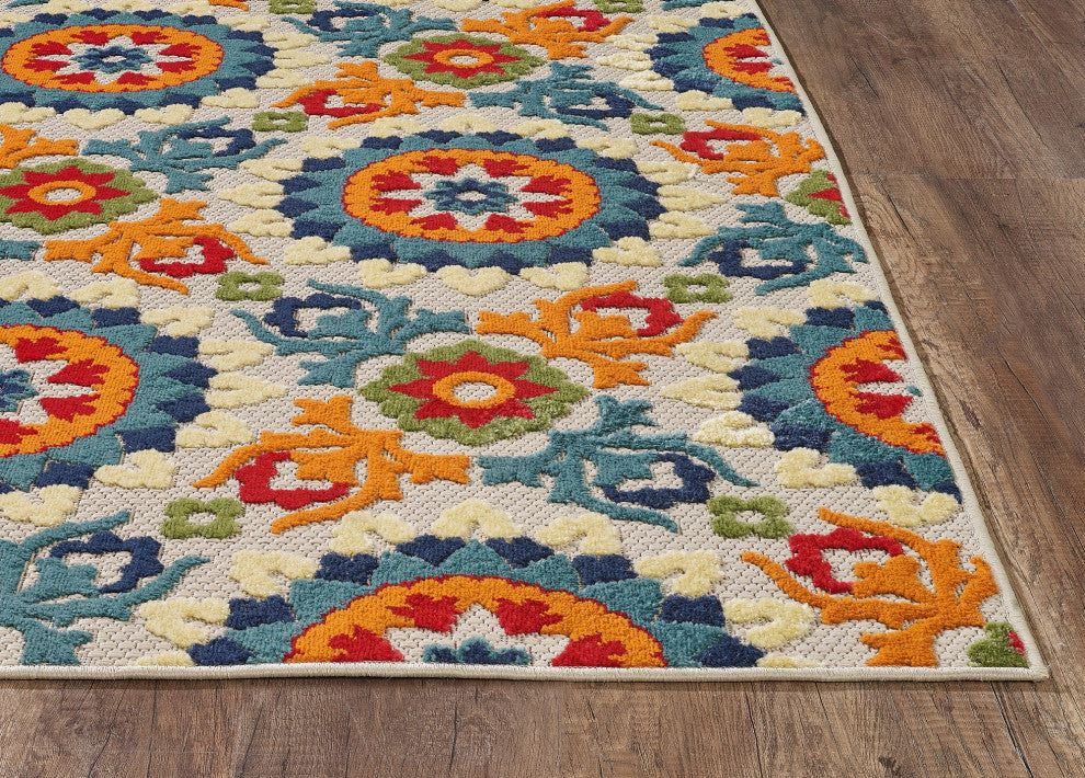 KAS Calla 6931 Ivory/Multi Manor Area Rug, 5'3"x7'