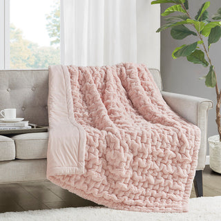 Madison Park Ruched Fur Throw, Blush