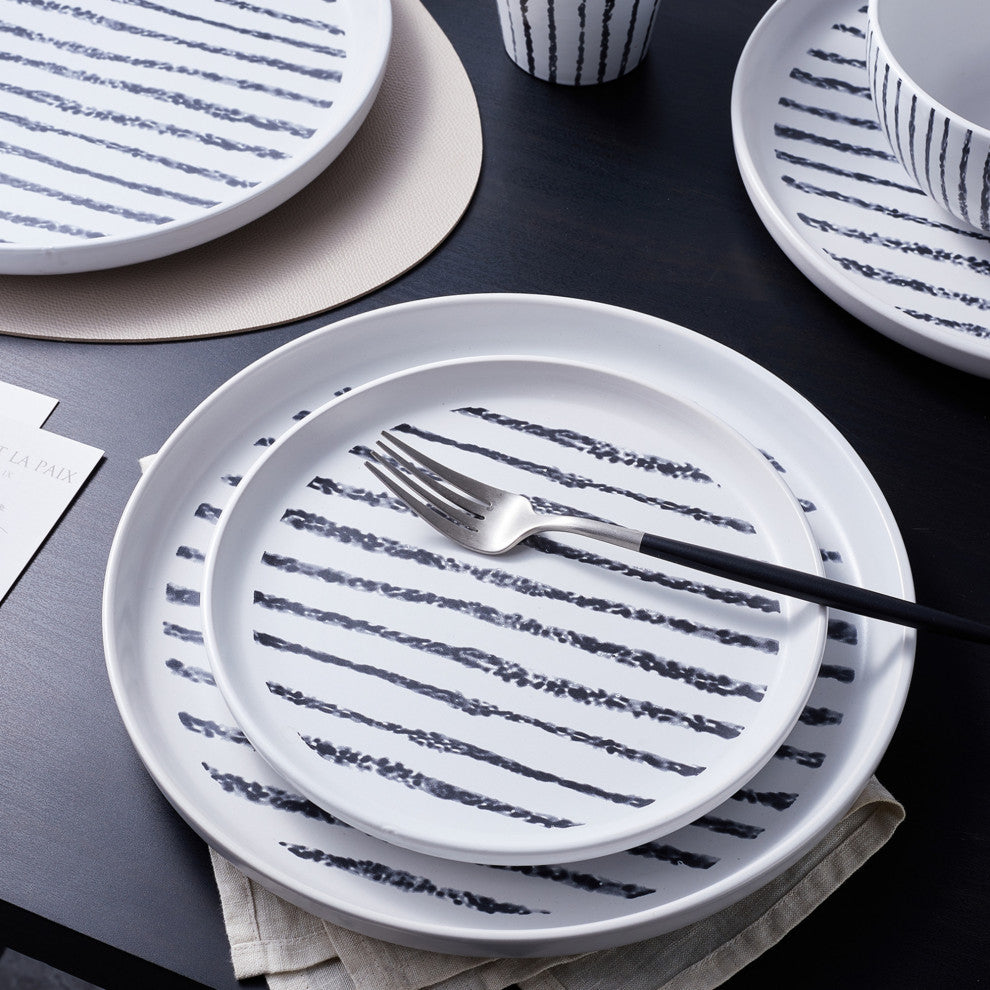 Stone Lain Nova Stoneware 32 Piece Dinnerware Set, Black