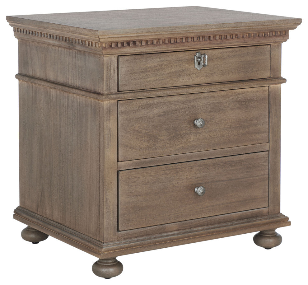 Safavieh Couture Allisyn 3 Drawer Wood Nightstand, Light Brown