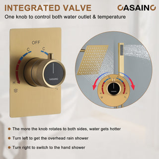 10inch Wall Mounted Rain Shower System With Handheld & Unique Shower Arm, Brushed Gold