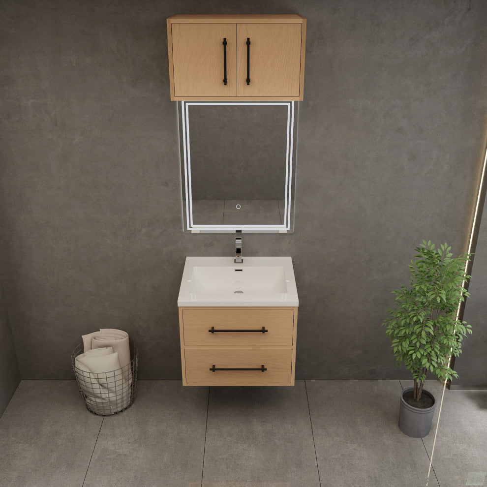 Victoria 24" Solid Wood Bath Vanity, Overhead Cabinet, Yellow Oak