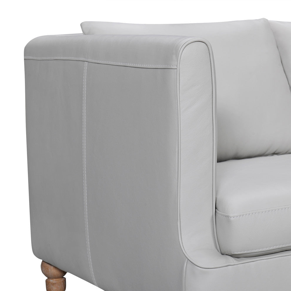 Vincenza 85" Dark Brown Leather Sofa, Dove Gray