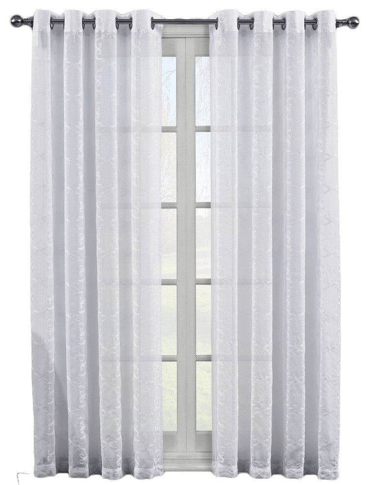 Melanie Grommet Embroidery Sheer Panels Pair, White, 108"x84"