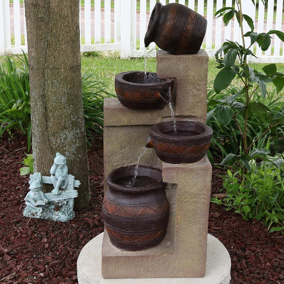 Sunnydaze Cascading Terra Bowls Solar-on-Demand Water Fountain With LED Light