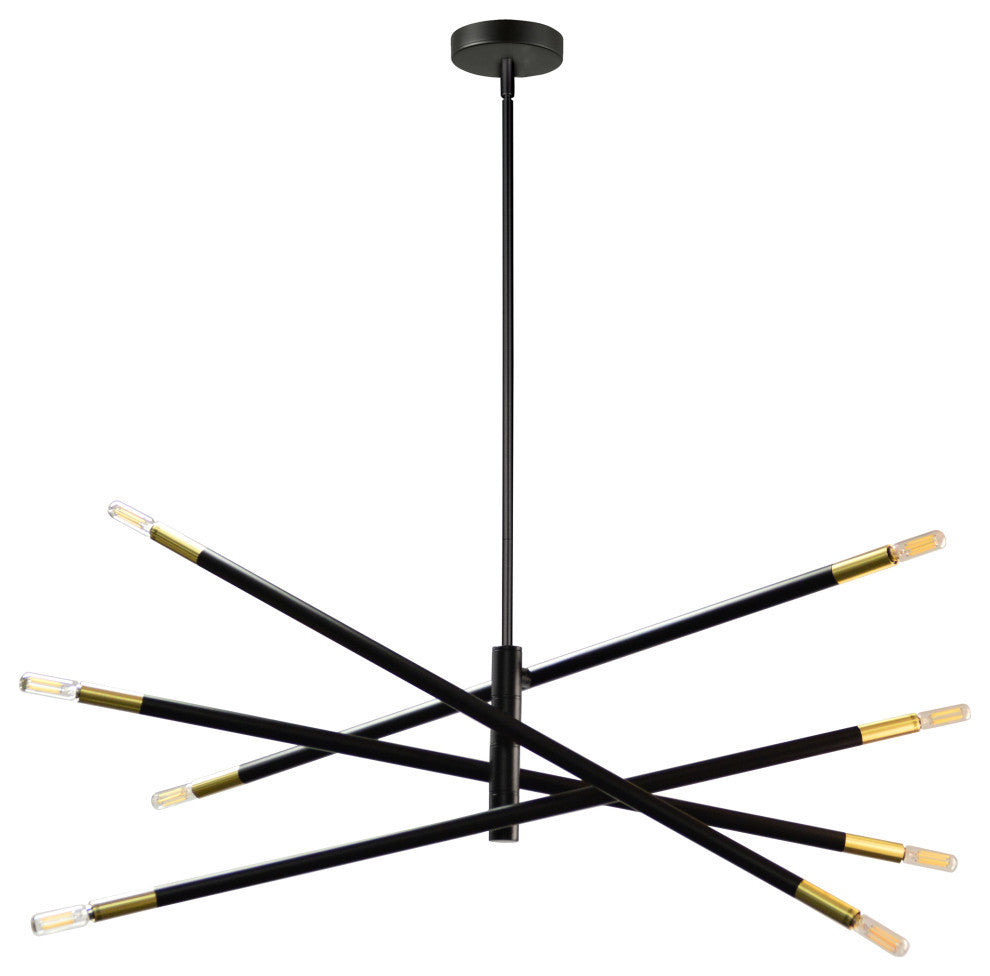 8-Light Pendant, Matte Black and Aged Brass