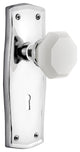 Prairie Plate with Keyhole Passage Waldorf White Milk Glass Knob, Bright Chrome