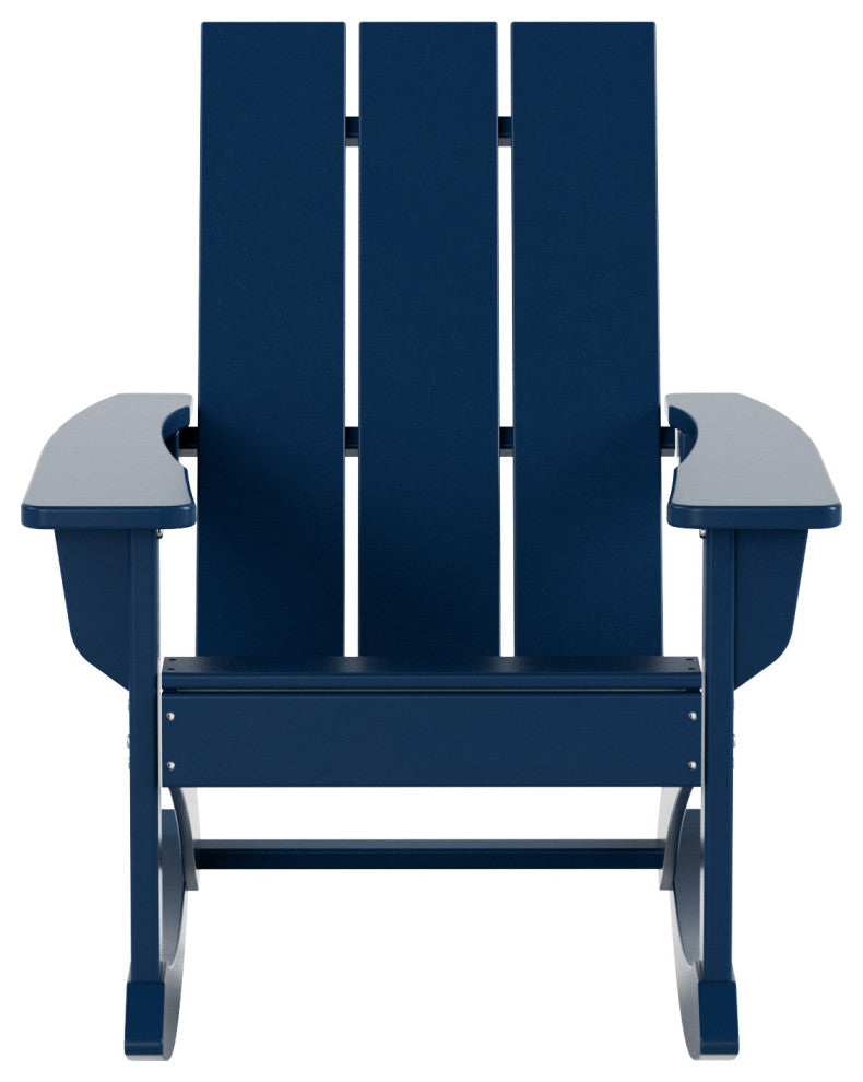 WestinTrends 4PC Modern Adirondack Outdoor Rocking Chair Set, Porch Rockers, Navy Blue