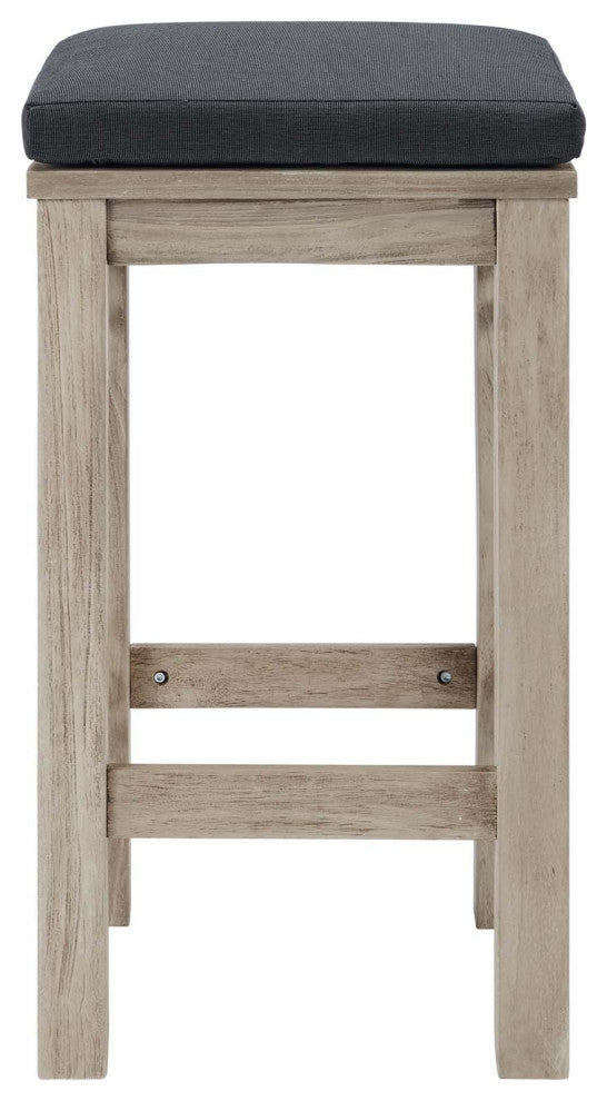 Wiscasset Outdoor Patio Acacia Wood Bar Stool-Light Gray