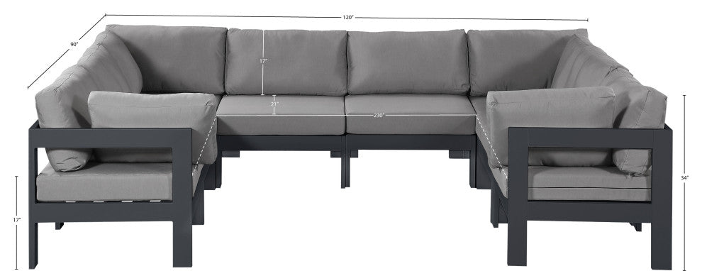 Nizuc Water Resistant Patio U-Shaped Modular Sectional, Gray, 8-Piece: 4 Armless Chair, 4 Corner Chair, Dark Gray Aluminum Frame