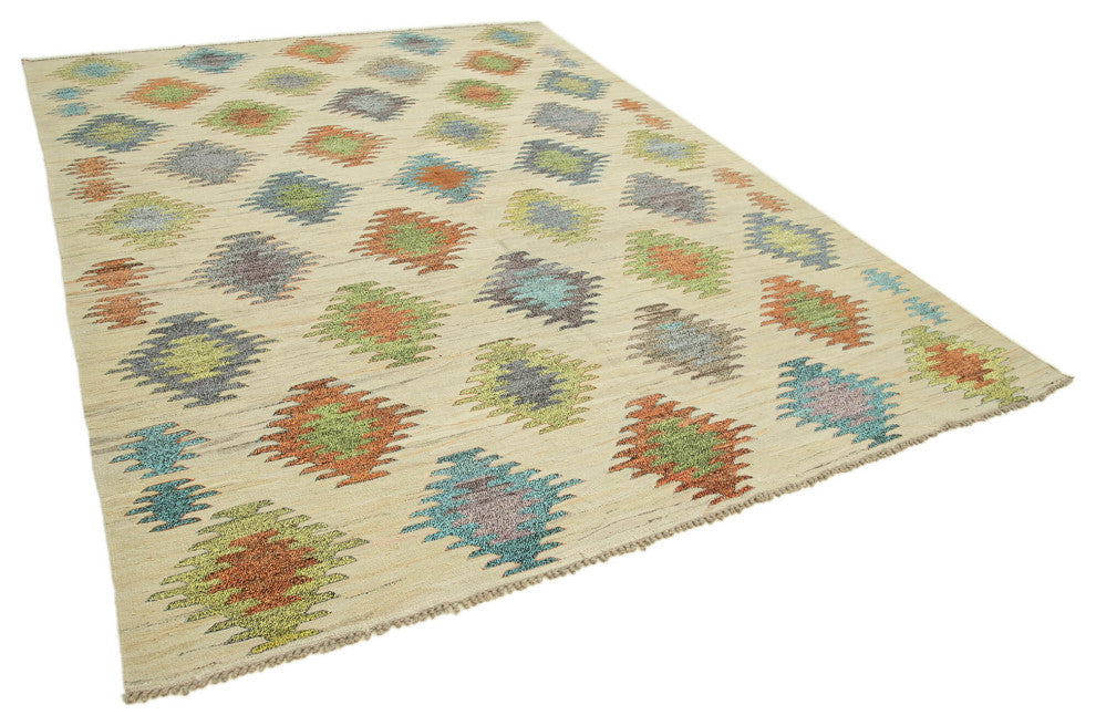 Rug N Carpet - Handmade Turkish 7' 11'' x 10' 5'' Modern Design Wool Kilim Rug