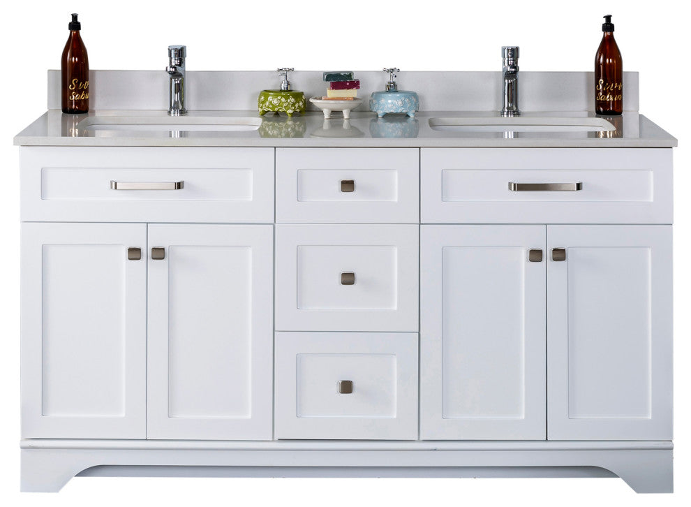 Livia Collection 60" Bathroom Vanity With Sink, Mirror, Countertop, White