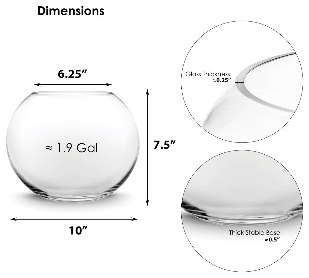 Glass Bubble Bowl (H-7.5" W-10", Approx. 2 Gal.) Fish Bowl Vase Multiple Packing, Pack of 6