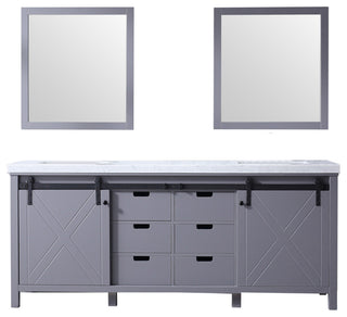 Marsyas 80" Dark Gray Double Vanity Carrara Marble Top Sinks, 30" Wall Mirrors
