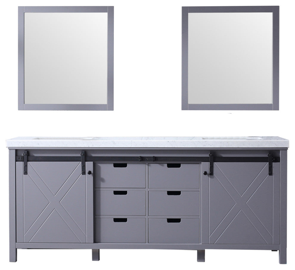 Marsyas 80" Dark Gray Double Vanity Carrara Marble Top Sinks, 30" Wall Mirrors