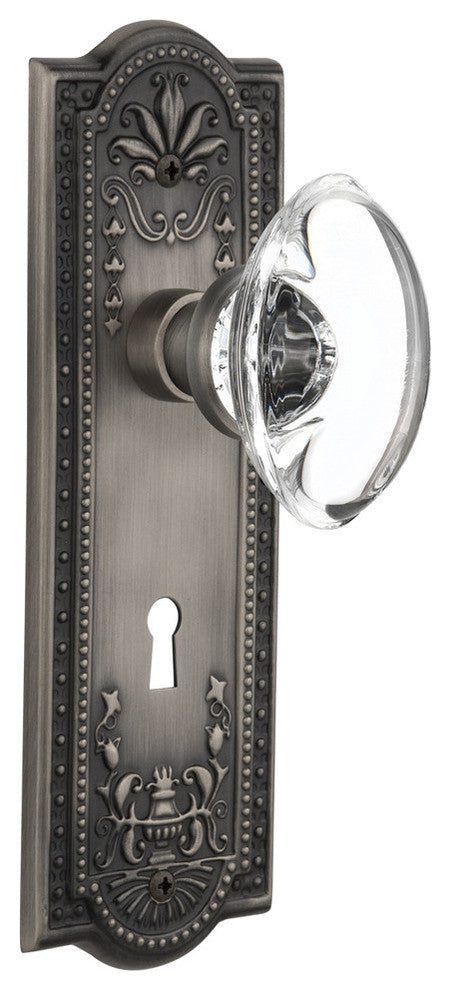 Double Meadows Plate With Oval Clear Crystal Knob, Antique Pewter