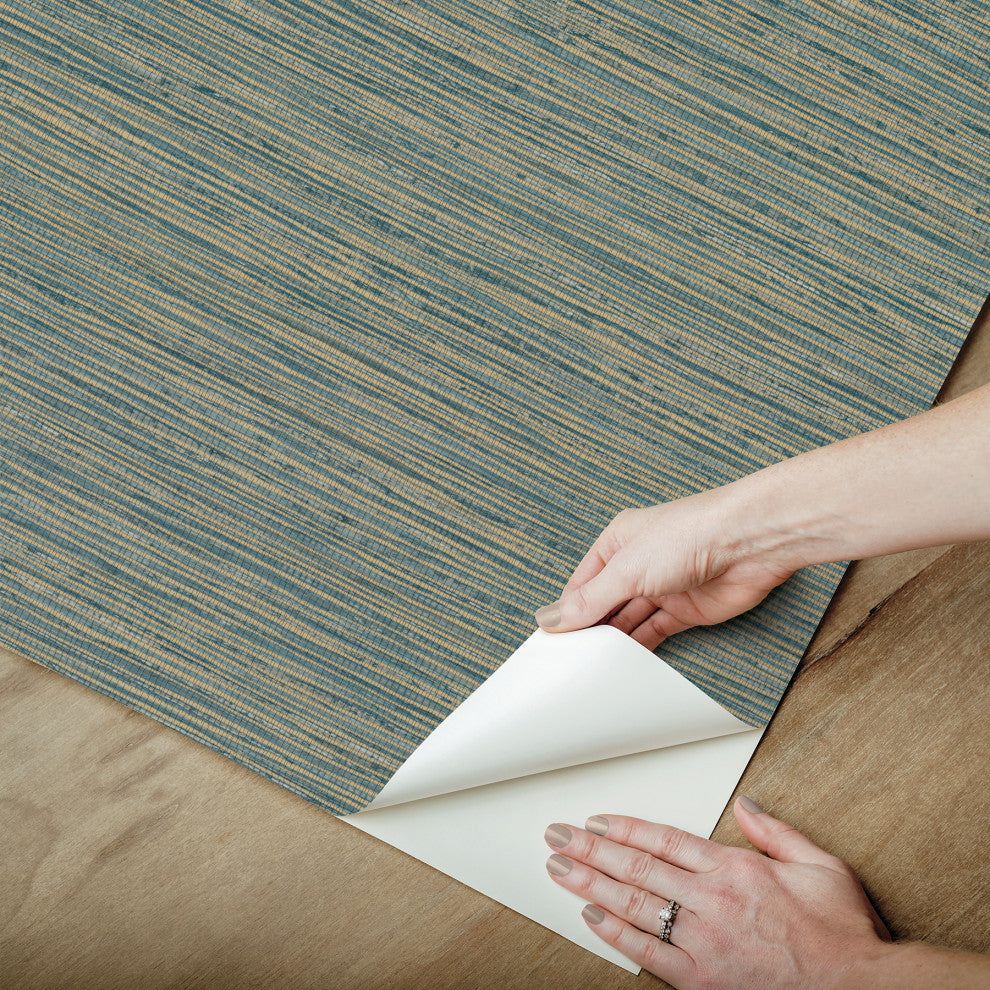 Teal Dimensional Grasscloth Peel and Stick Wallpaper