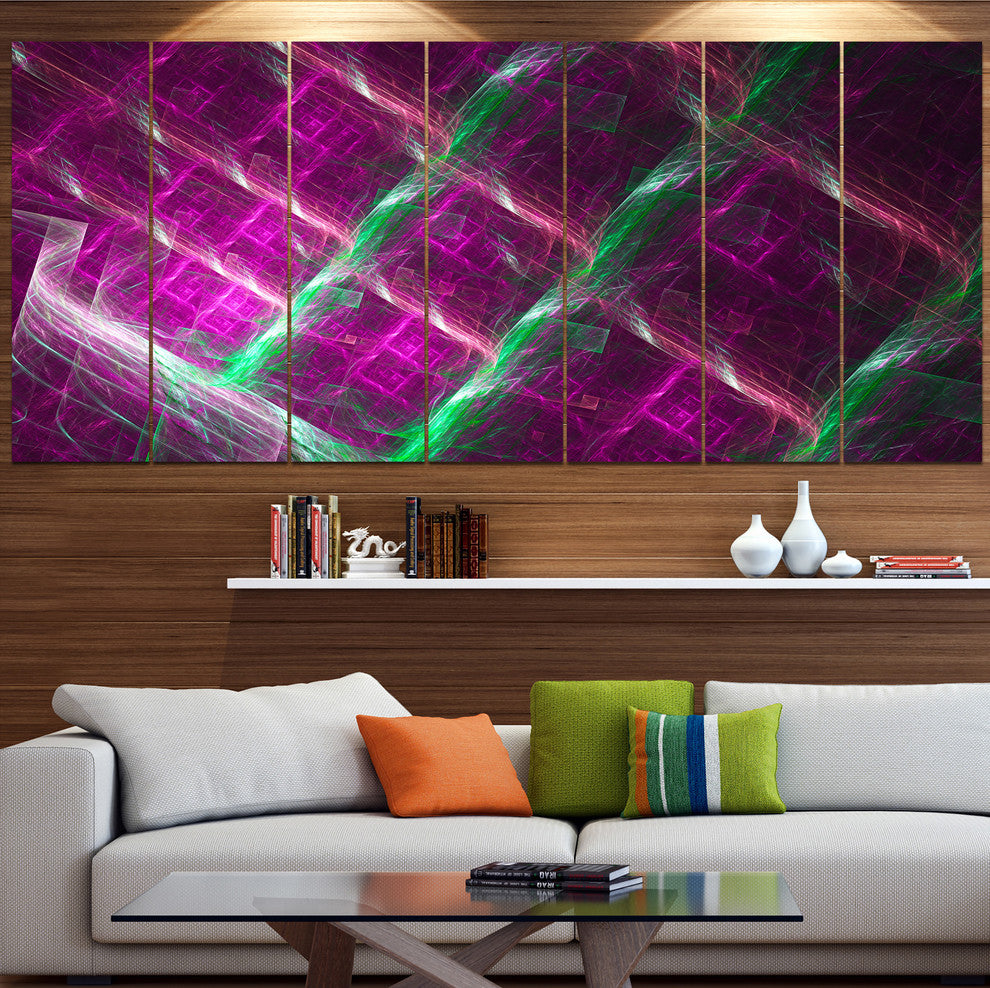 Purple Fractal Metal Grill, Abstract Wall Art Canvas, 83"x32", 7 Panels