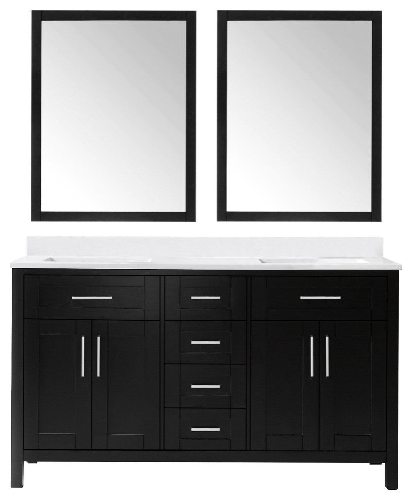 Tahoe Double Vanity Set With Mirrors, 60", Espresso With Cultured Marble Top