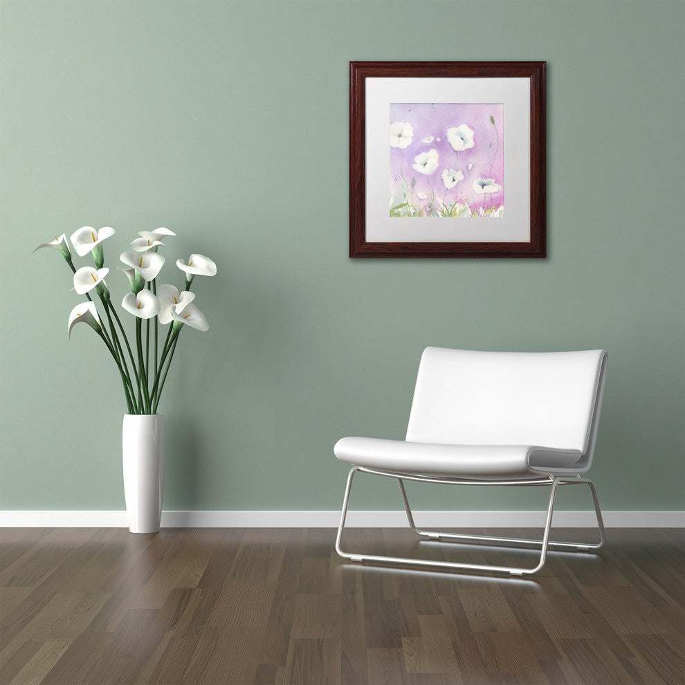 Sheila Golden 'White Poppies, Violet Sky' Matted Art, Wood Frame, White, 16x16