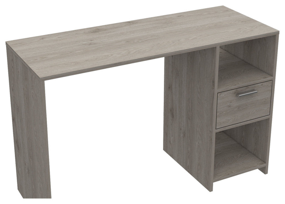 Naxos Computer Desk with Drawer, 2 Open Storage Shelves, and Legs, Light Gray