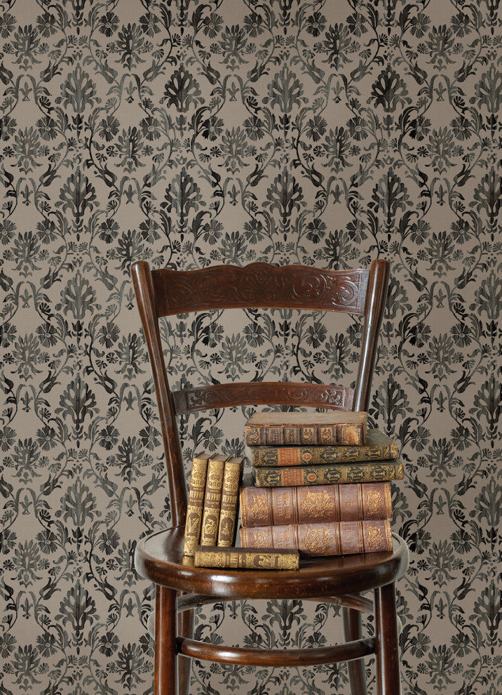 Blooming Damask Taupe Peel and Stick Wallpaper