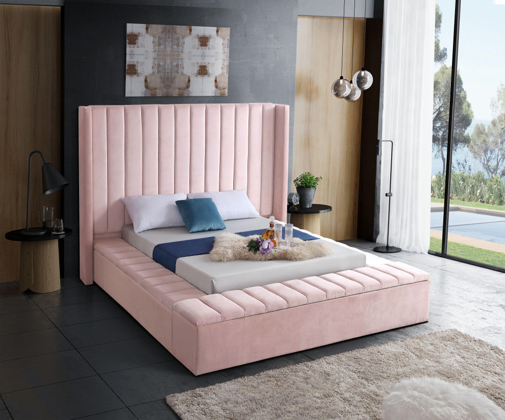Kiki Velvet Bed, Pink, Full