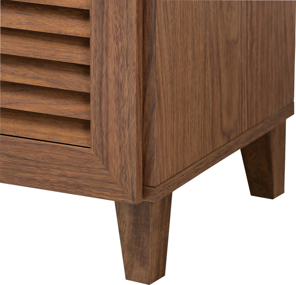 Modern Walnut Finished 11-Shelf Wood Shoe Storage Cabinet With Drawer