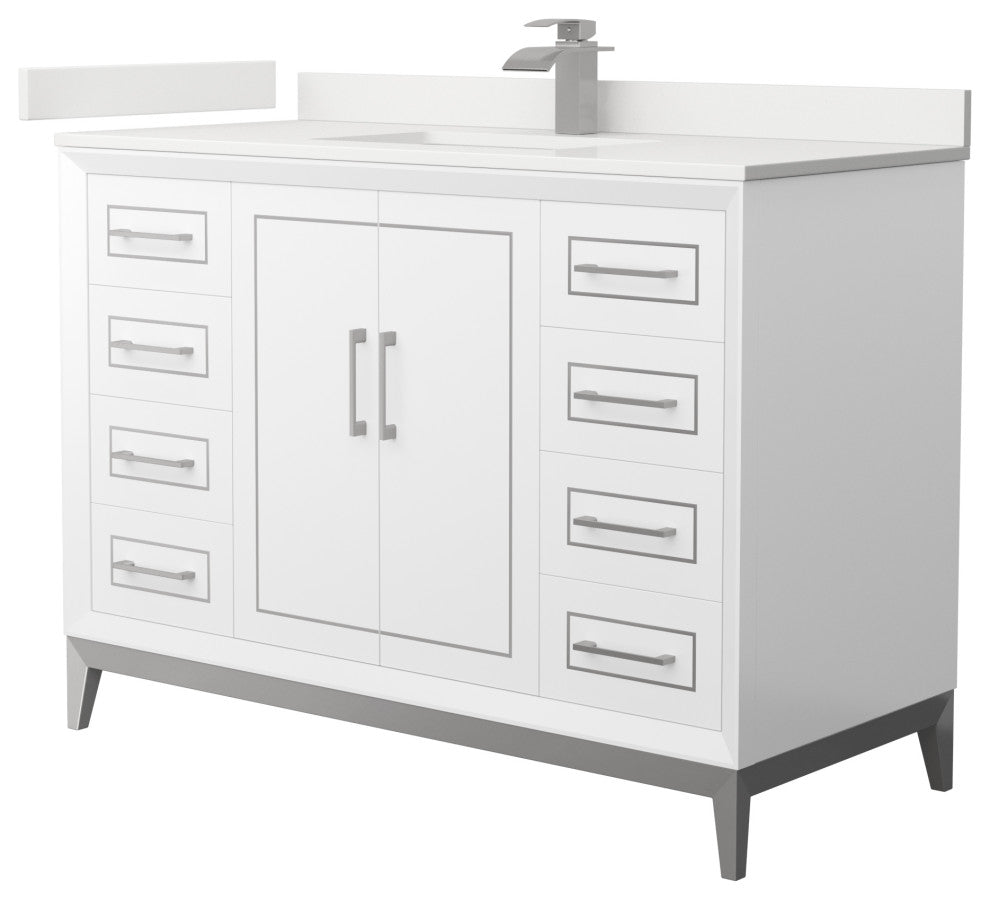 Marlena 48" Single Vanity, Quartz Top, 1-Hole, Nickel Trim