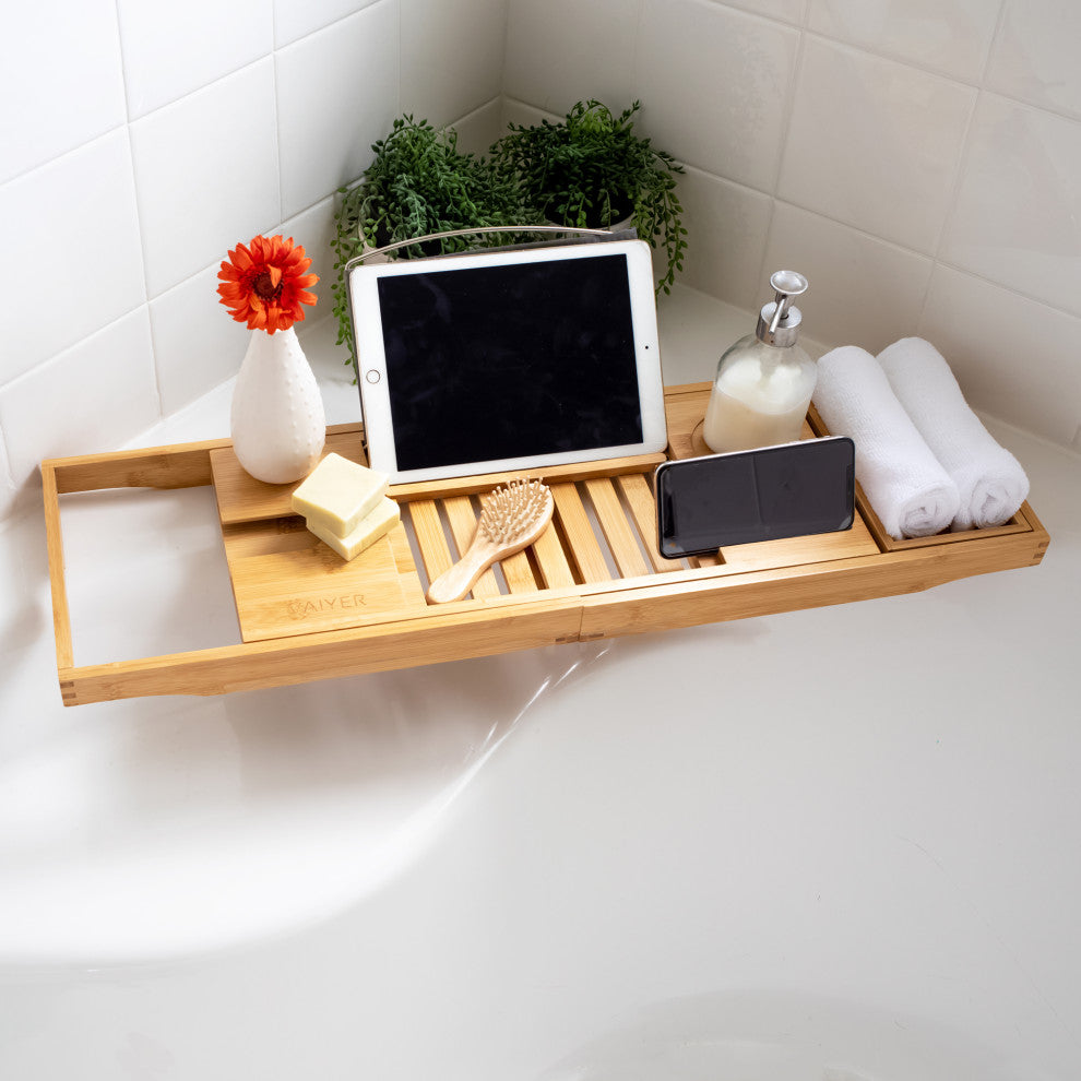 Vaiyer Bamboo Bathtub Tray, Caddy Bath Tray