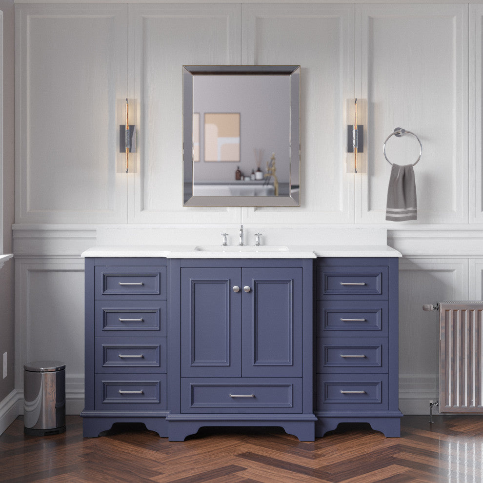 Nantucket 60" Bath Vanity, Marine Gray, Quartz, Single Vanity