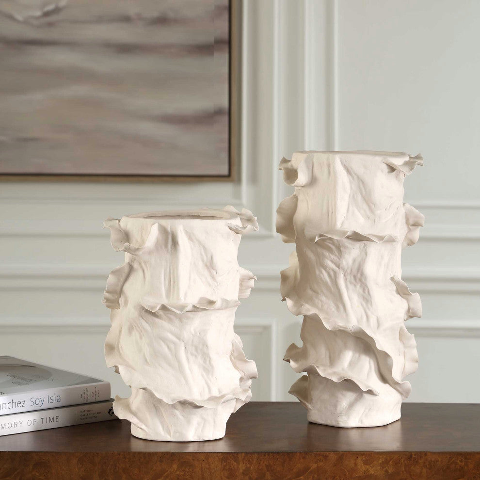 Uttermost Ripple Crest White Vases Set of 2