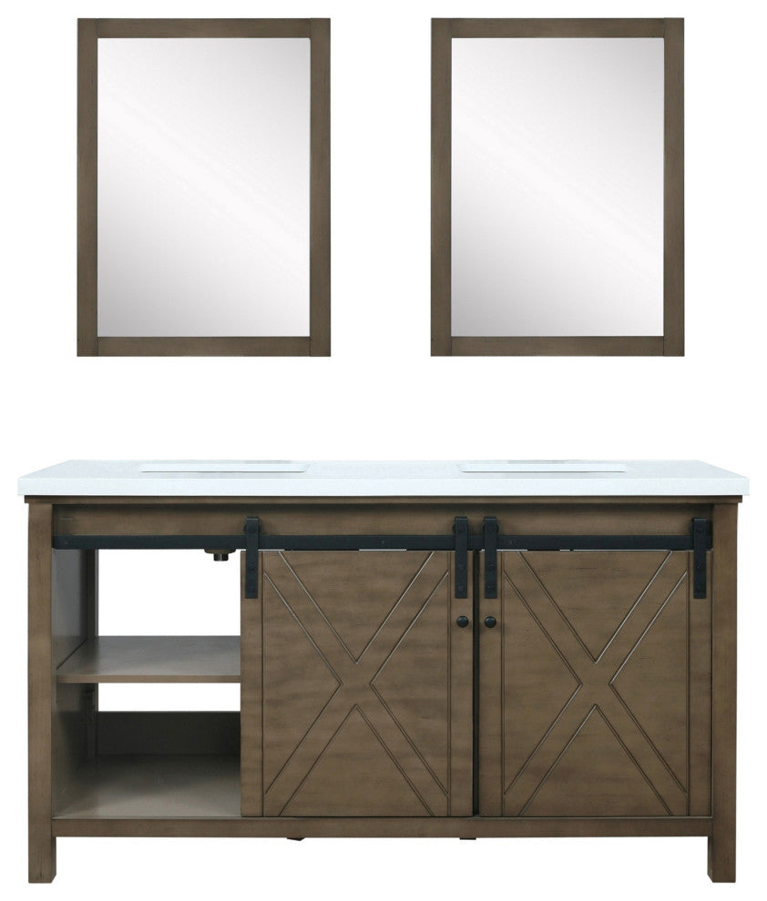 Marsyas 60" Double Vanity, No Top and 24" Mirrors, Rustic Brown