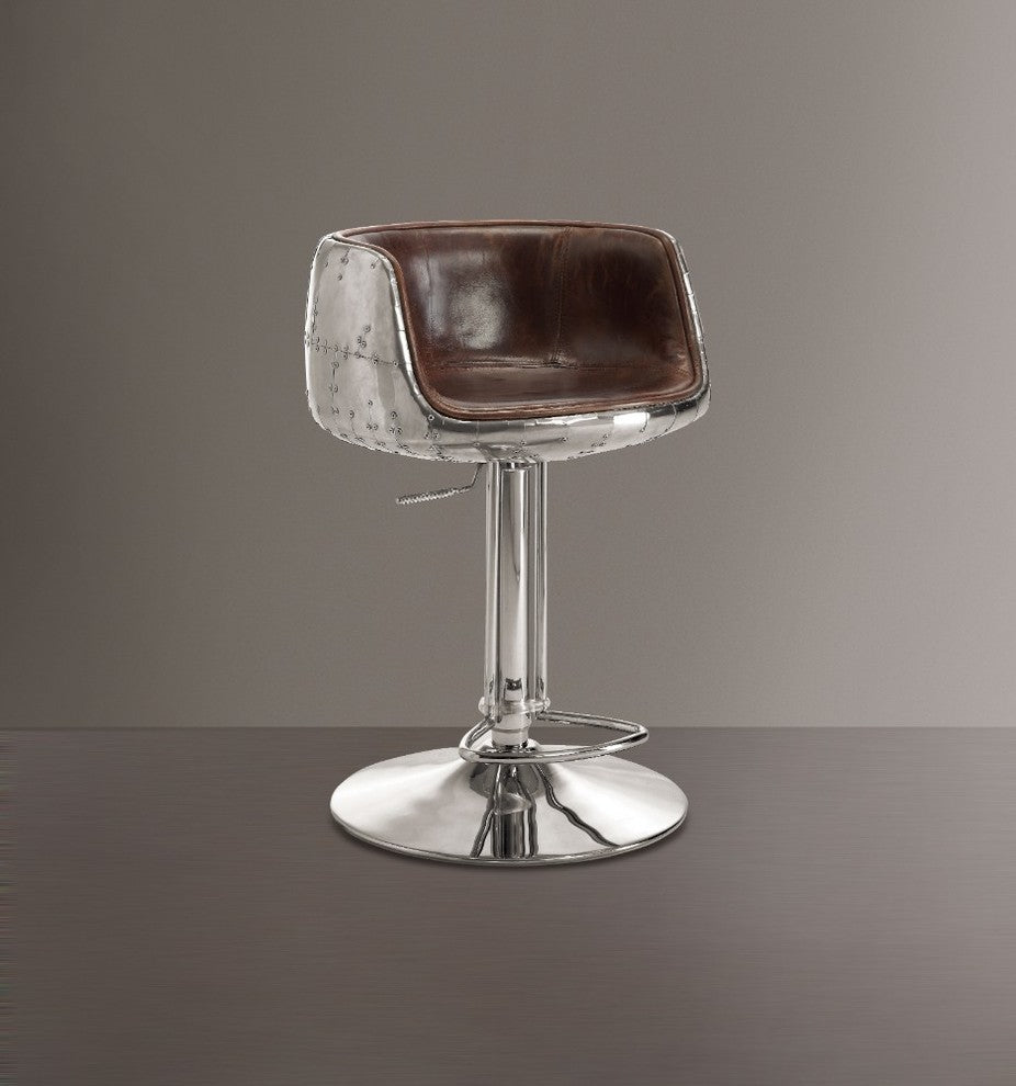 Comfy Adjustable Stool With Swivel, Vintage Brown & Silver