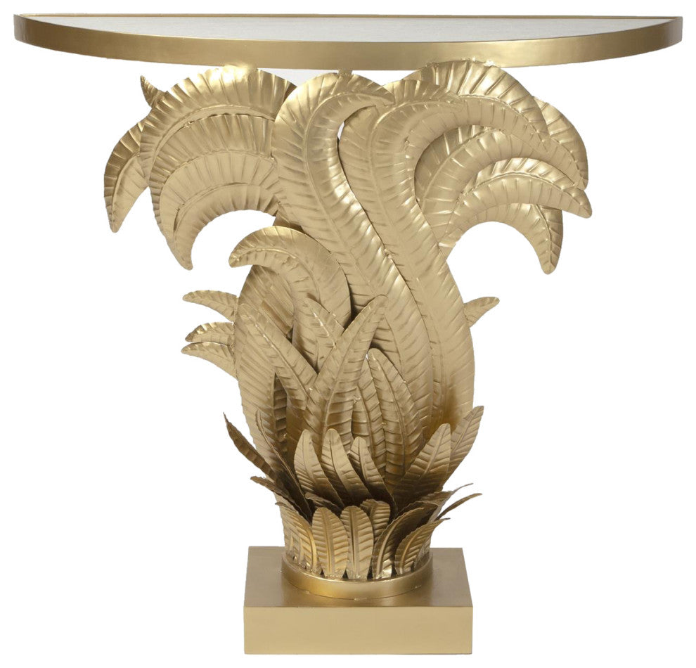 Palm Leaf Console Table, Tropical Metal Entryway Table -, Gold Brass