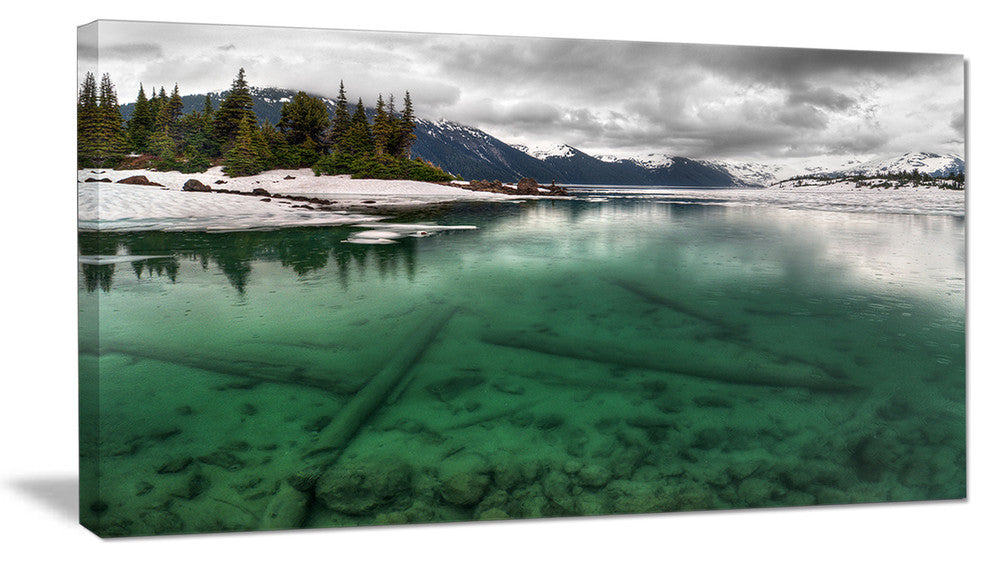 Crystal Clear Lake and Mountains, Landscape Canvas Art Print, 32"x16"
