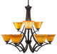 Zilo 9 Light Chandelier Shown, Dark Granite Finish With 7" Firr? Saturn Glass