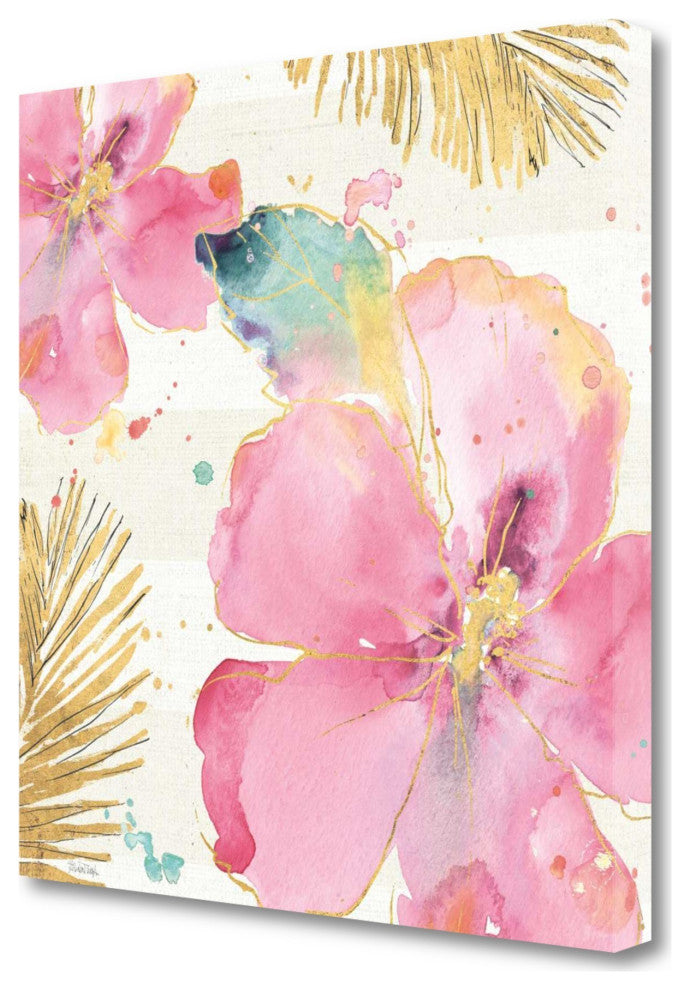 Watercolor Pink Hibiscus Flowers 5 Giclee Wrap Canvas Wall Art