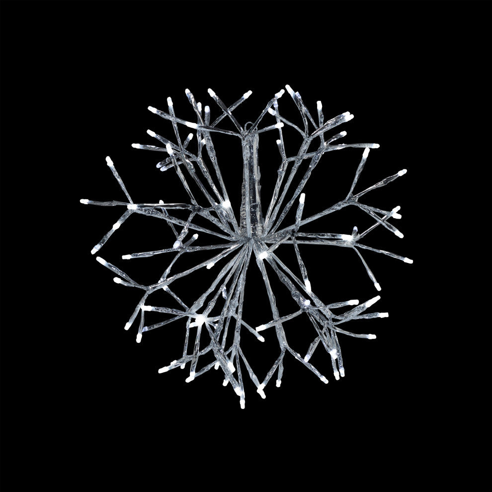 16"H Indoor Holiday 3D Snowflake Hanging Ornament with LED Lights, White