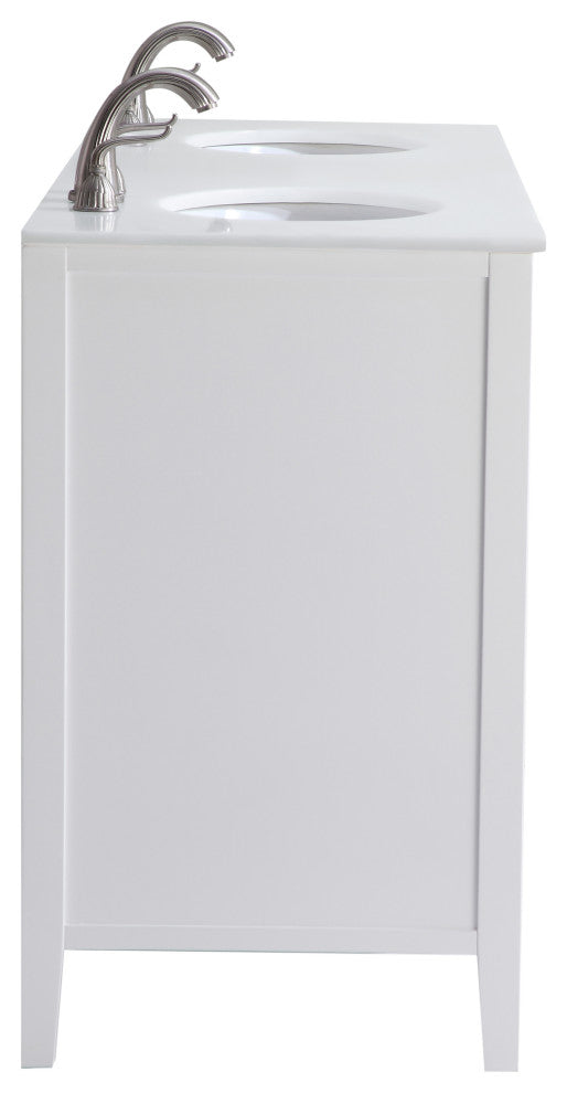 60" Double Bathroom Vanity, White With Ivory White Engineered Marble