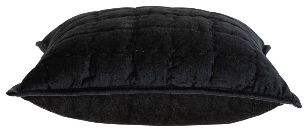 HomeRoots 20" x 0.5" x 20" Transitional Black Solid Quilted Pillow Cover