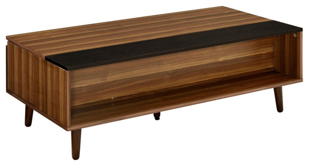 Walnut and Black Rectangular Lift-Top Wooden Coffee Table